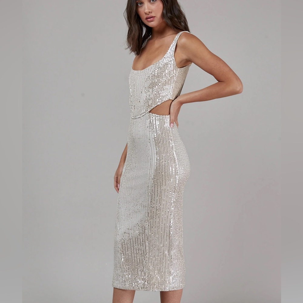 rare London sequin cut out midi dress